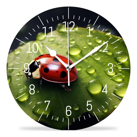 14 Inch Wall Clock Battery Operated Silent Clock Decorative for Office, Kitchen, Outdoor, Living RoomLadybug Lovely