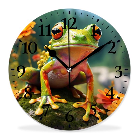14 Inch Wall Clock Battery Operated Silent Clock Decorative for Office, Kitchen, Outdoor, Living RoomLaughing Tree Frog Funny Beautiful Art