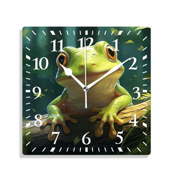 14 Inch Wall Clock Battery Operated Silent Clock Decorative for Office, Kitchen, Outdoor, Living RoomLaughing Tree Frog Funny Lovely Drawings
