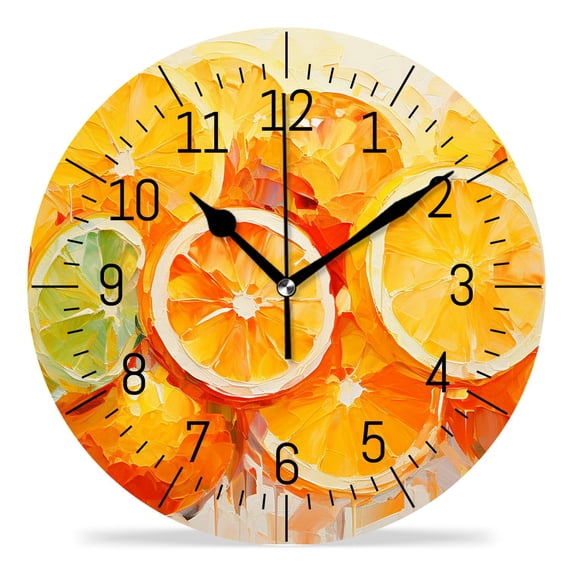 14 Inch Wall Clock Battery Operated Silent Clock Decorative for Office, Kitchen, Outdoor, Living Room,Lemon Lime Orange Exquisite Art