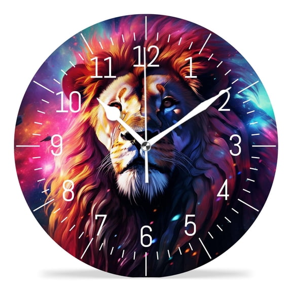 14 Inch Wall Clock Battery Operated Silent Clock Decorative for Office, Kitchen, Outdoor, Living Room，Lion in Space Lovely Art