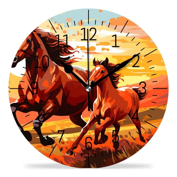 14 Inch Wall Clock Battery Operated Silent Clock Decorative for Office, Kitchen, Outdoor, Living RoomMare Teaching Her Cute New Foal Beautiful