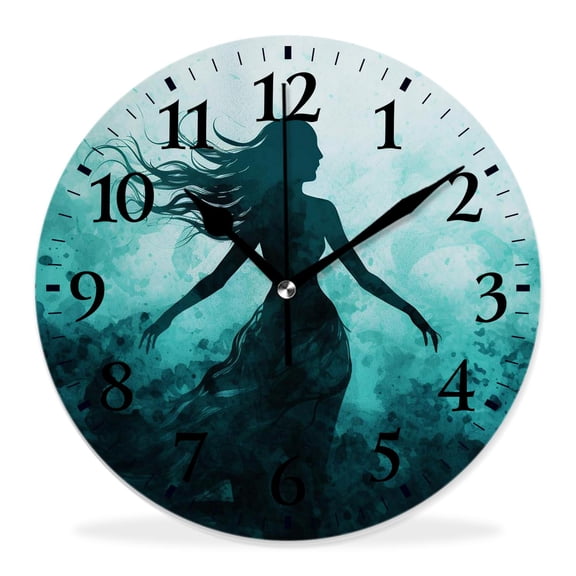 14 Inch Wall Clock Battery Operated Silent Clock Decorative for Office, Kitchen, Outdoor, Living Room，Mermaid Silhouette Watercolor Picture