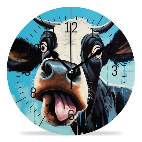 14 Inch Wall Clock Battery Operated Silent Clock Decorative for Office, Kitchen, Outdoor, Living Room，Modern Painting of A Cow Beautiful Pattern