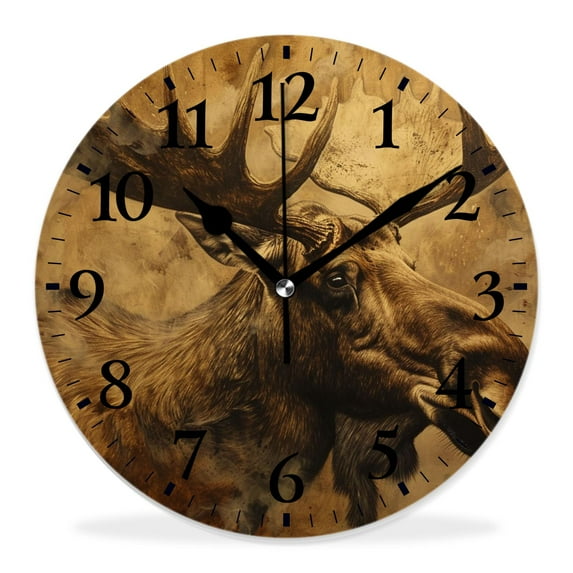 14 Inch Wall Clock Battery Operated Silent Clock Decorative for Office, Kitchen, Outdoor, Living Room，Moose Multicolor