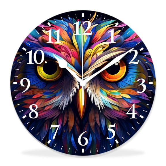 14 Inch Wall Clock Battery Operated Silent Clock Decorative for Office, Kitchen, Outdoor, Living RoomMulticolored Owl Bird Lovely