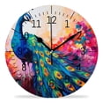thumbnail image 1 of 14 Inch Wall Clock Battery Operated Silent Clock Decorative for Office, Kitchen, Outdoor, Living Room，Multicolored Peacock Oil Painting Art, 1 of 4