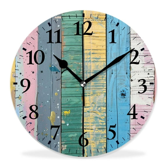 14 Inch Wall Clock Battery Operated Silent Clock Decorative for Office, Kitchen, Outdoor, Living Room,Multicolored Wood Stunning