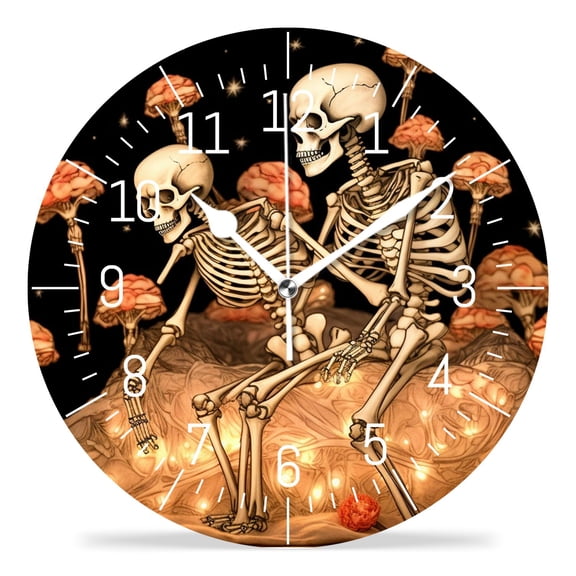 14 Inch Wall Clock Battery Operated Silent Clock Decorative for Office, Kitchen, Outdoor, Living RoomMushroom Skull Beautiful Pattern