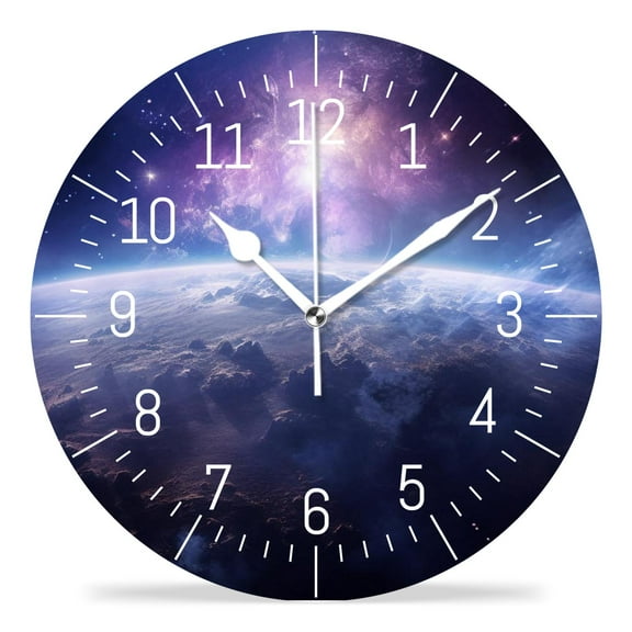 14 Inch Wall Clock Battery Operated Silent Clock Decorative for Office, Kitchen, Outdoor, Living RoomNight Earth View From Space Creative