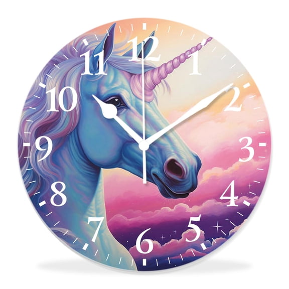 14 Inch Wall Clock Battery Operated Silent Clock Decorative for Office, Kitchen, Outdoor, Living RoomNoble Unicorn Painting