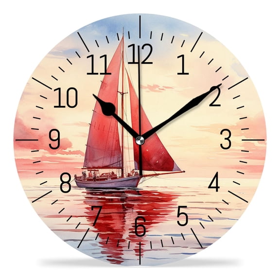 14 Inch Wall Clock Battery Operated Silent Clock Decorative for Office, Kitchen, Outdoor, Living RoomOcean Ferry Pattern Beautiful Drawings