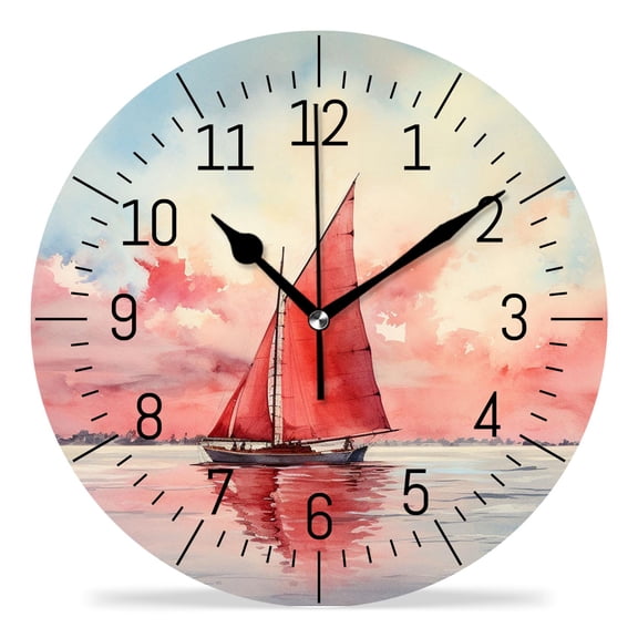 14 Inch Wall Clock Battery Operated Silent Clock Decorative for Office, Kitchen, Outdoor, Living RoomOcean Ferry Pattern Beautiful