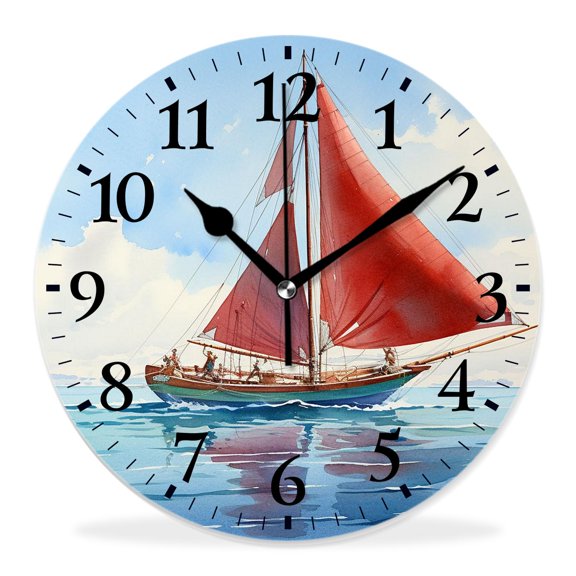 14 Inch Wall Clock Battery Operated Silent Clock Decorative for Office, Kitchen, Outdoor, Living RoomOcean Ferry Pattern Cute Pattern