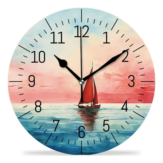 14 Inch Wall Clock Battery Operated Silent Clock Decorative for Office, Kitchen, Outdoor, Living Room,Ocean Ferry Pattern Lovely Pattern