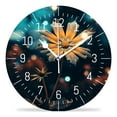 thumbnail image 1 of 14 Inch Wall Clock Battery Operated Silent Clock Decorative for Office, Kitchen, Outdoor, Living Room，Orange Flower Teal Style, 1 of 4