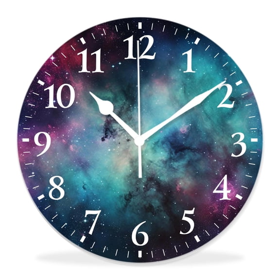 14 Inch Wall Clock Battery Operated Silent Clock Decorative for Office, Kitchen, Outdoor, Living RoomOuter Space Stars and Dusty Gas Cloud Adorable
