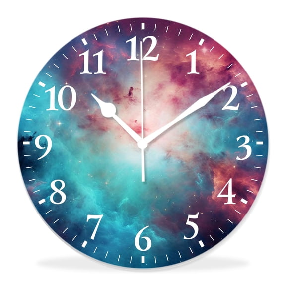 14 Inch Wall Clock Battery Operated Silent Clock Decorative for Office, Kitchen, Outdoor, Living RoomOuter Space Stars and Dusty Gas Cloud Print
