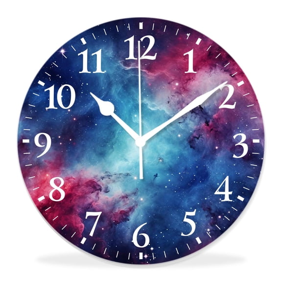 14 Inch Wall Clock Battery Operated Silent Clock Decorative for Office, Kitchen, Outdoor, Living RoomOuter Space Stars and Dusty Gas Cloud Style