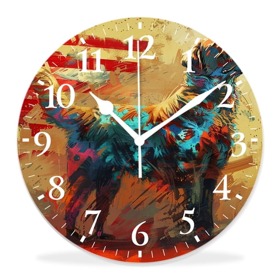 14 Inch Wall Clock Battery Operated Silent Clock Decorative for Office, Kitchen, Outdoor, Living RoomPatriotic American Flag Cute Dogs Graceful
