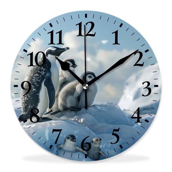 14 Inch Wall Clock Battery Operated Silent Clock Decorative for Office, Kitchen, Outdoor, Living Room,Penguin Family Simple