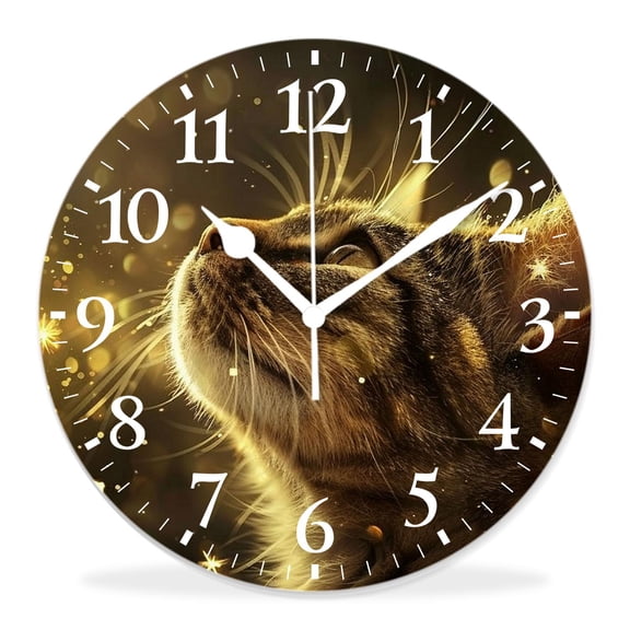 14 Inch Wall Clock Battery Operated Silent Clock Decorative for Office, Kitchen, Outdoor, Living RoomPortrait of Cat Butterflies attractive