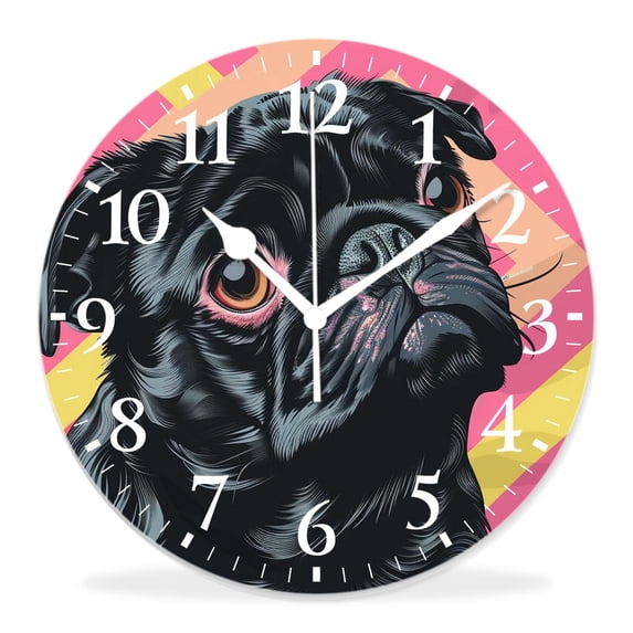 14 Inch Wall Clock Battery Operated Silent Clock Decorative for Office, Kitchen, Outdoor, Living Room,Pug Dog Geometric Triangle Striped Creative