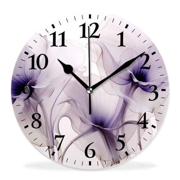 14 Inch Wall Clock Battery Operated Silent Clock Decorative for Office, Kitchen, Outdoor, Living Room,Purple Flower Abstract Lovely