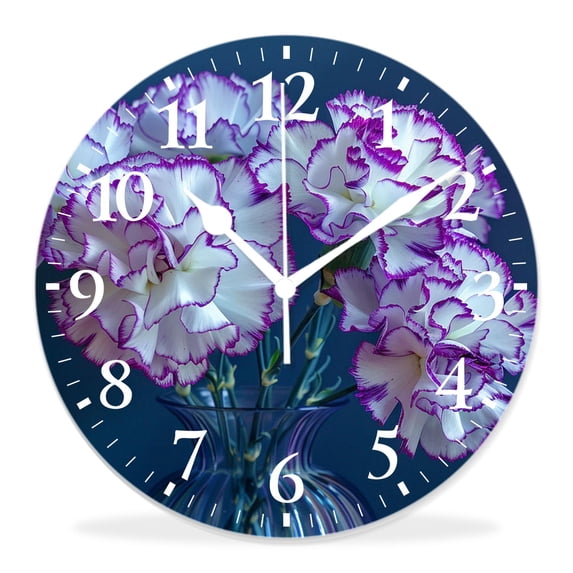 14 Inch Wall Clock Battery Operated Silent Clock Decorative for Office, Kitchen, Outdoor, Living Room,Purple Flower Violet Floral attractive