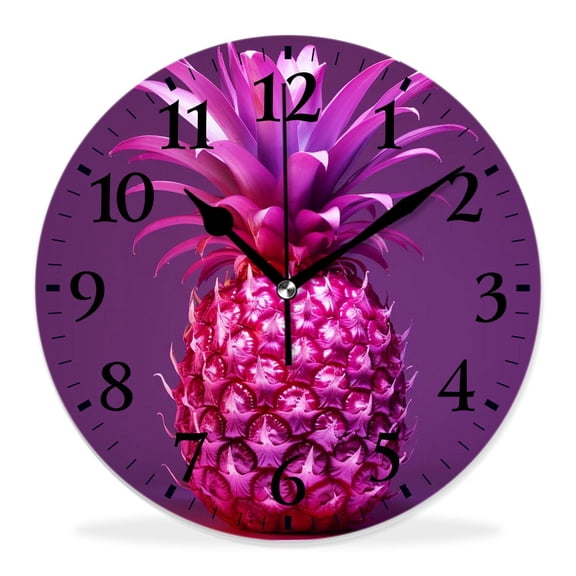 14 Inch Wall Clock Battery Operated Silent Clock Decorative for Office, Kitchen, Outdoor, Living RoomPurple Pineapple Painting