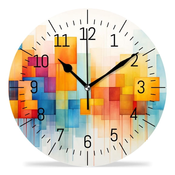 14 Inch Wall Clock Battery Operated Silent Clock Decorative for Office, Kitchen, Outdoor, Living Room，Rainbow Geometric Stripes Design