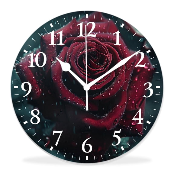 14 Inch Wall Clock Battery Operated Silent Clock Decorative for Office, Kitchen, Outdoor, Living Room，Red Rose Water Drop Creative