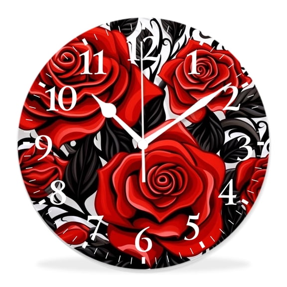 14 Inch Wall Clock Battery Operated Silent Clock Decorative for Office, Kitchen, Outdoor, Living RoomRed Roses Adorable