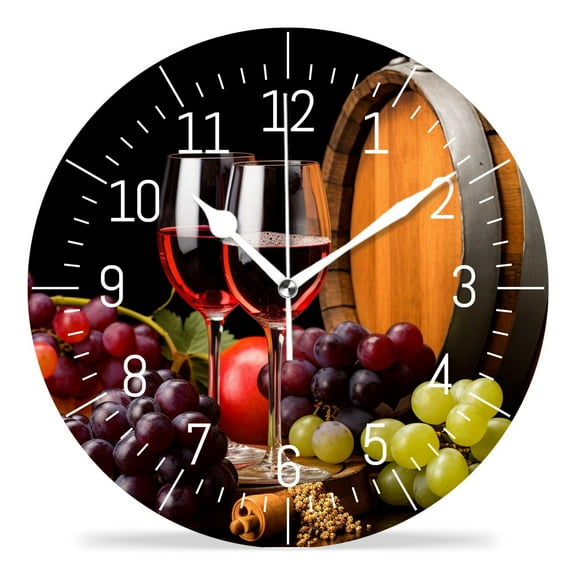 14 Inch Wall Clock Battery Operated Silent Clock Decorative for Office, Kitchen, Outdoor, Living Room，Red Wine in Wine Glass Art