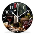 thumbnail image 1 of 14 Inch Wall Clock Battery Operated Silent Clock Decorative for Office, Kitchen, Outdoor, Living Room，Red Wine with Cheese Pattern, 1 of 4
