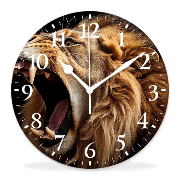 14 Inch Wall Clock Battery Operated Silent Clock Decorative for Office, Kitchen, Outdoor, Living Room,Roaring Lion Animal Exquisite