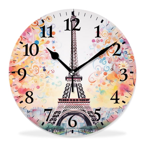 14 Inch Wall Clock Battery Operated Silent Clock Decorative for Office, Kitchen, Outdoor, Living RoomRomantic Eiffel Tower Design