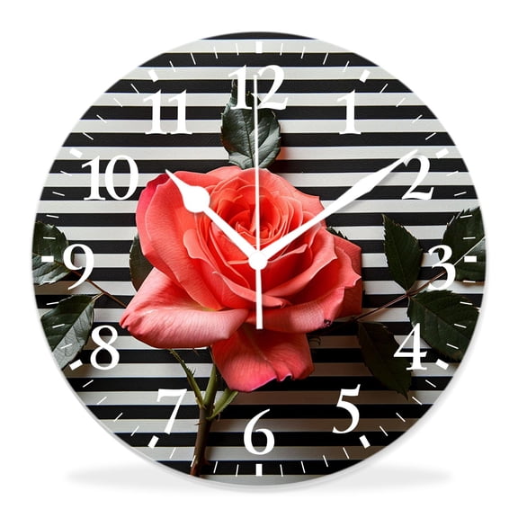 14 Inch Wall Clock Battery Operated Silent Clock Decorative for Office, Kitchen, Outdoor, Living RoomRose Floral Retro Elaborate