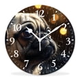 thumbnail image 1 of 14 Inch Wall Clock Battery Operated Silent Clock Decorative for Office, Kitchen, Outdoor, Living Room，Sad Pug Dog Animal in Rain Grey Sky Drawing, 1 of 4