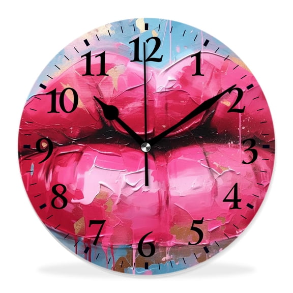 14 Inch Wall Clock Battery Operated Silent Clock Decorative for Office, Kitchen, Outdoor, Living RoomSexy Kiss Mouth Lips Style