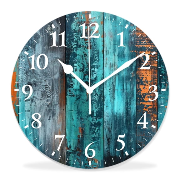 14 Inch Wall Clock Battery Operated Silent Clock Decorative for Office, Kitchen, Outdoor, Living RoomShabby Wooden Plank Elaborate