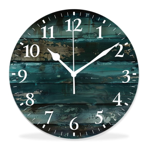 14 Inch Wall Clock Battery Operated Silent Clock Decorative for Office, Kitchen, Outdoor, Living Room，Shabby Wooden Planks Elegant