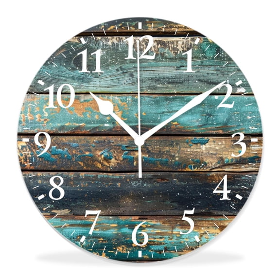 14 Inch Wall Clock Battery Operated Silent Clock Decorative for Office, Kitchen, Outdoor, Living Room，Shabby Wooden Planks Exquisite