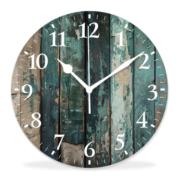 14 Inch Wall Clock Battery Operated Silent Clock Decorative for Office, Kitchen, Outdoor, Living Room，Shabby Wooden Planks Graceful