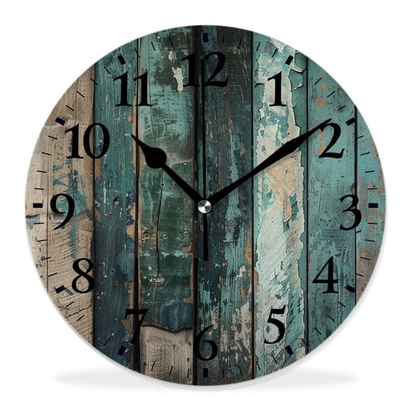 14 Inch Wall Clock Battery Operated Silent Clock Decorative for Office, Kitchen, Outdoor, Living Room，Shabby Wooden Planks Graceful