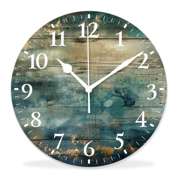 14 Inch Wall Clock Battery Operated Silent Clock Decorative for Office, Kitchen, Outdoor, Living RoomShabby Wooden Wood Elaborate