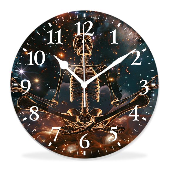 14 Inch Wall Clock Battery Operated Silent Clock Decorative for Office, Kitchen, Outdoor, Living Room，Skeleton Meditating Multicolor