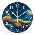 thumbnail image 1 of 14 Inch Wall Clock Battery Operated Silent Clock Decorative for Office, Kitchen, Outdoor, Living Room，Sleeping Bear on Moon Hanging Star Delicate, 1 of 4