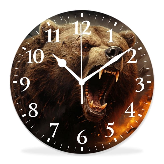 14 Inch Wall Clock Battery Operated Silent Clock Decorative for Office, Kitchen, Outdoor, Living RoomSmile Bear Animal in Smoke Design