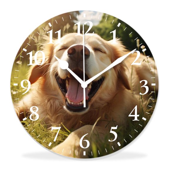 14 Inch Wall Clock Battery Operated Silent Clock Decorative for Office, Kitchen, Outdoor, Living RoomSmiling Happy Dog Image